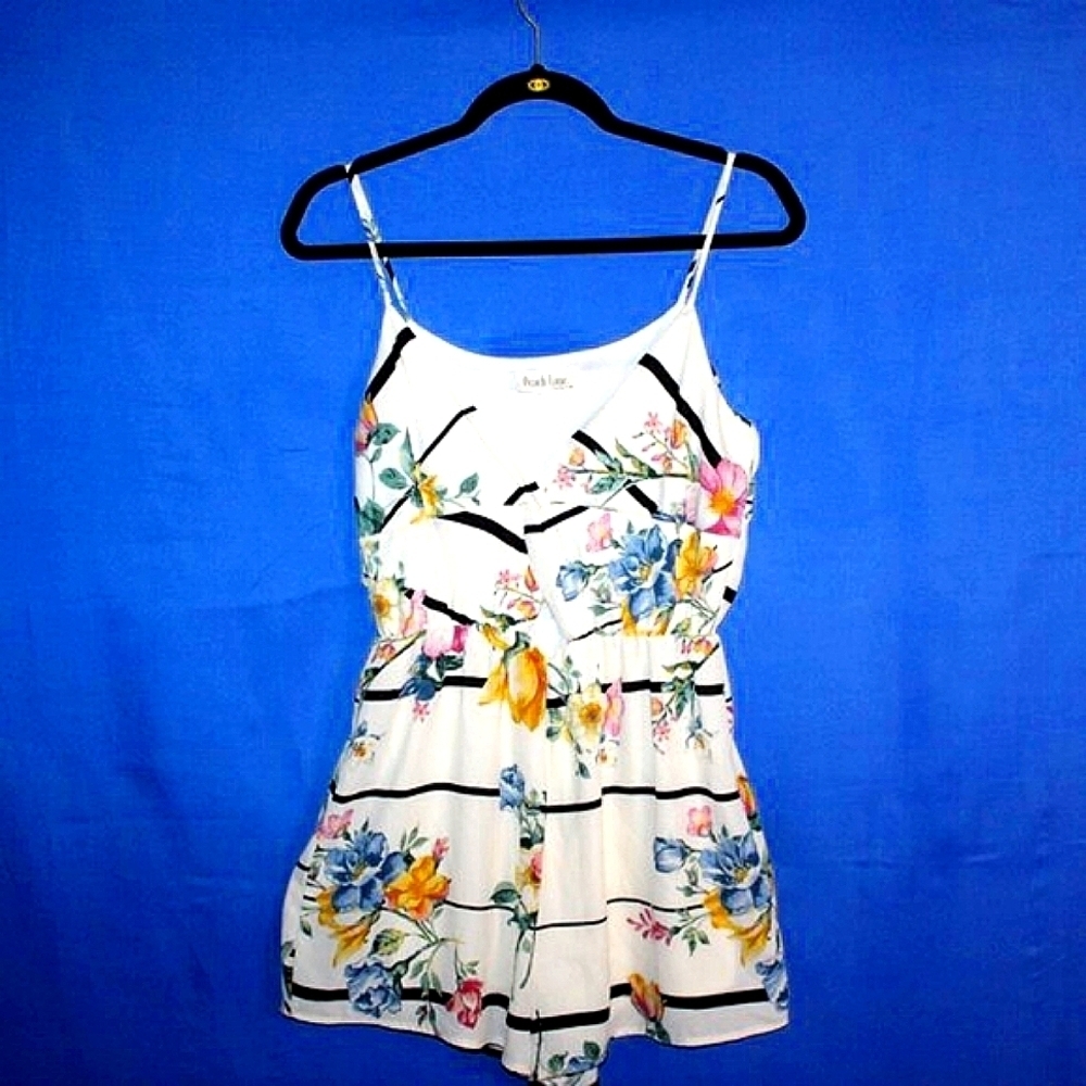 Peach Love California Floral & Stripe Romper - Women's Size Small